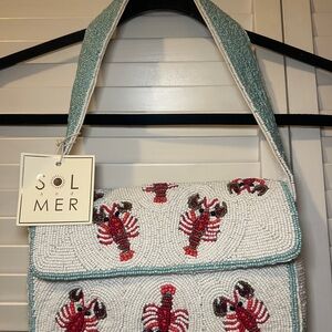 Beaded White & Red Lobster Shoulder Bag